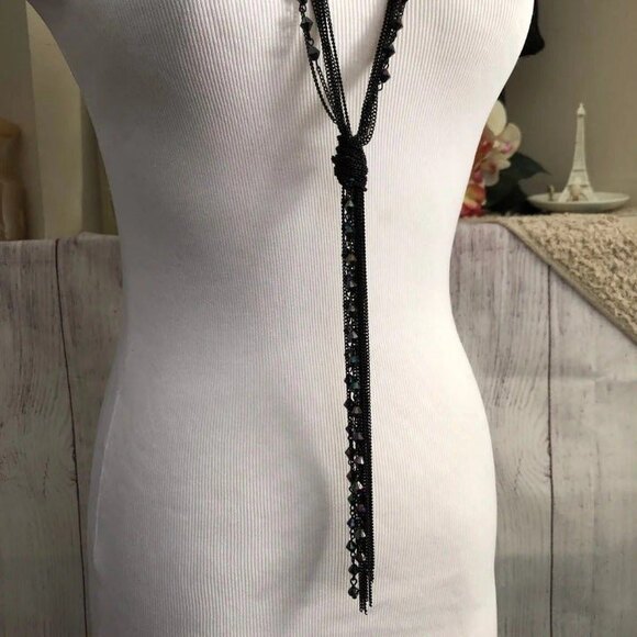 Black Chain Dangle Tie Necklace - Picture 3 of 7